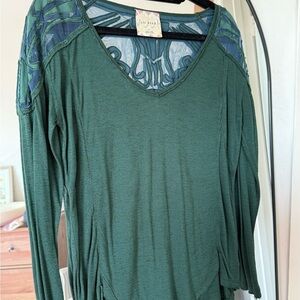 Free People Forest Green Long Sleeve Tee